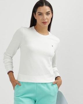 lic women ivy solid crew-neck pullover