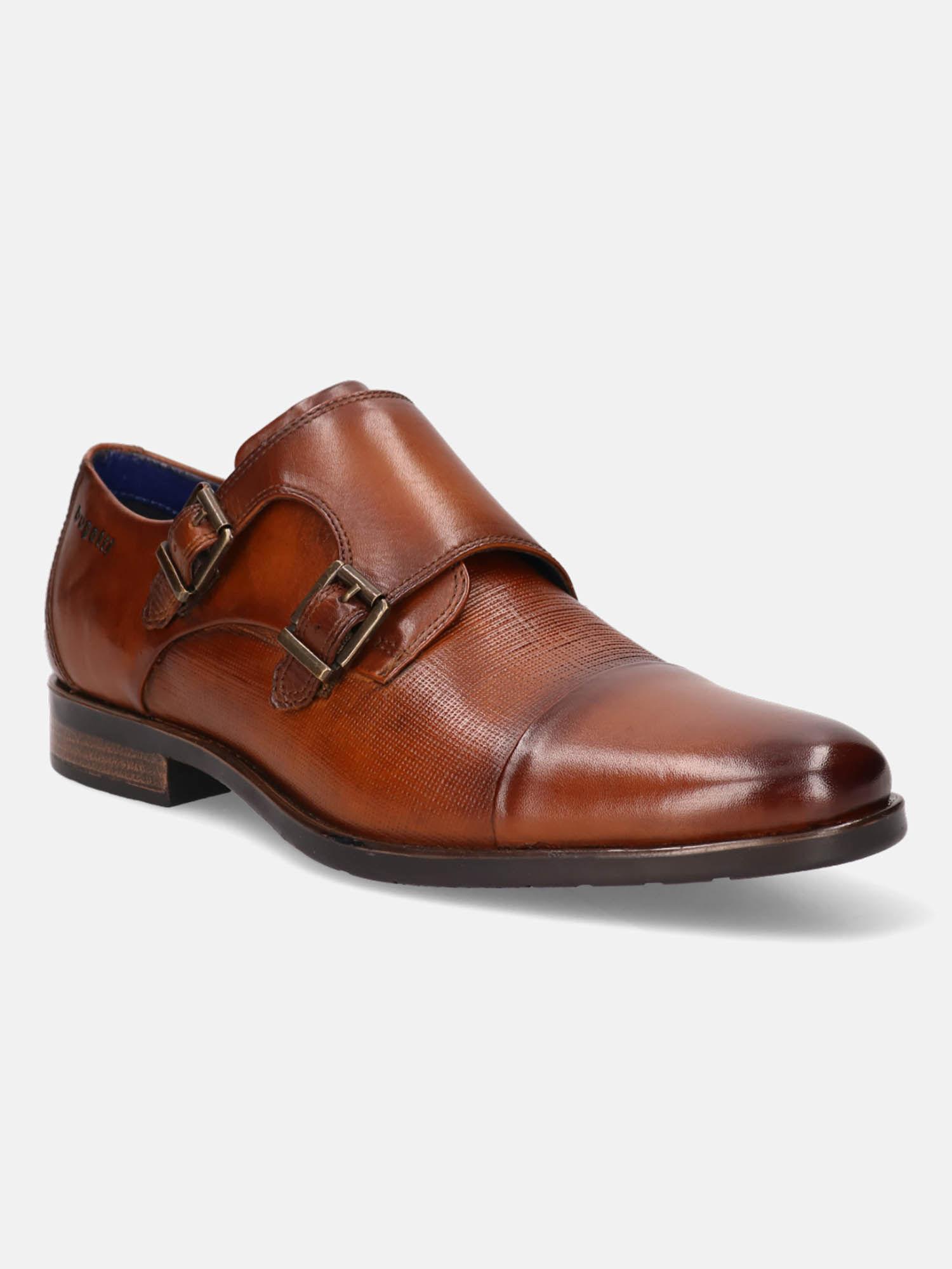 licio cognac men leather monk formal shoes