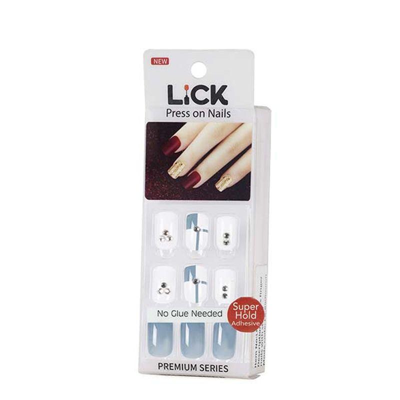 lick baby blue reusable artificial press on nails with application kit
