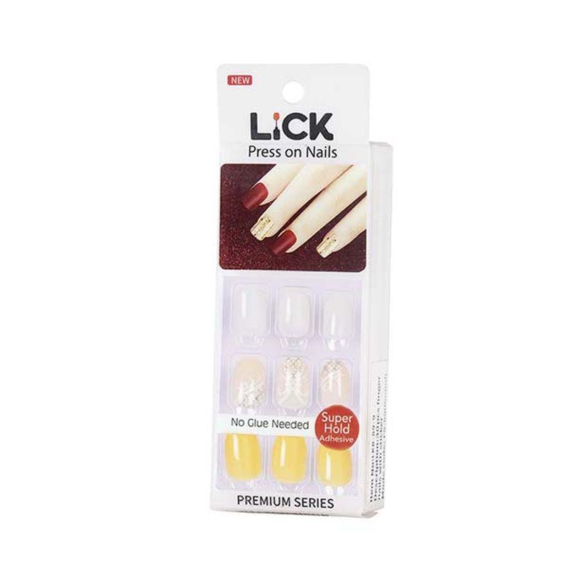 lick pastel shade french manicure reusable press on nails with application kit