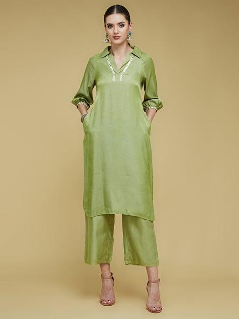 life with pockets green relaxed fit kurta