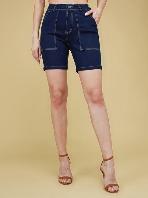 life with pockets navy denim regular fit mid rise shorts