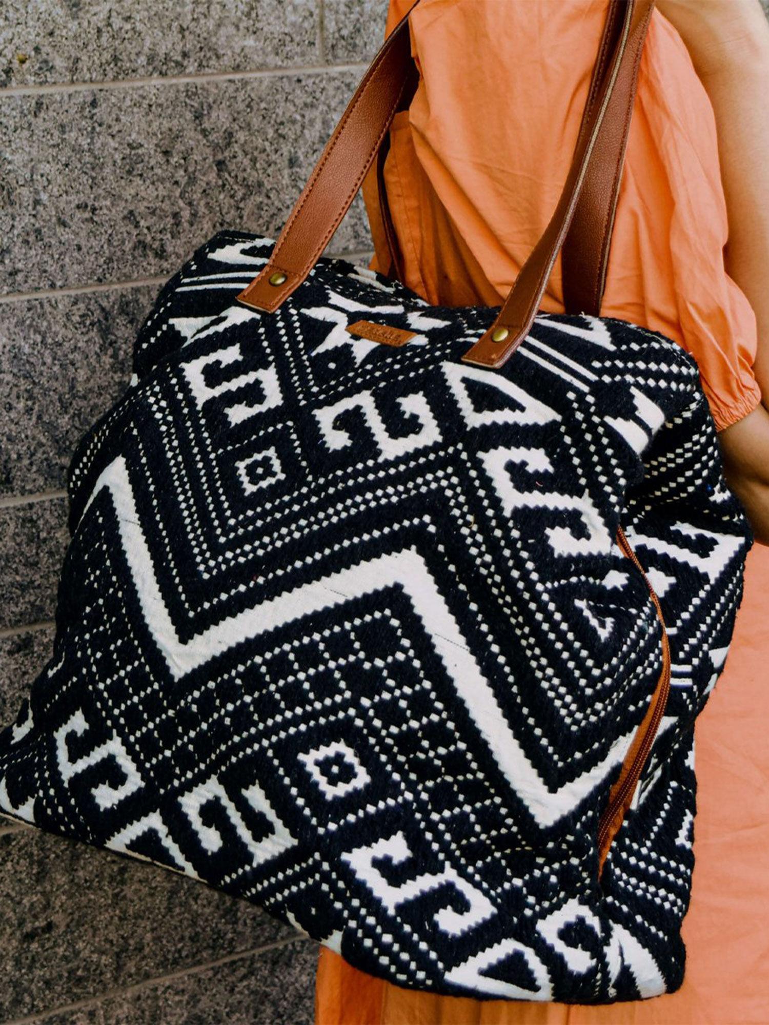 lifestyle black aztec three pocket jacquard bag