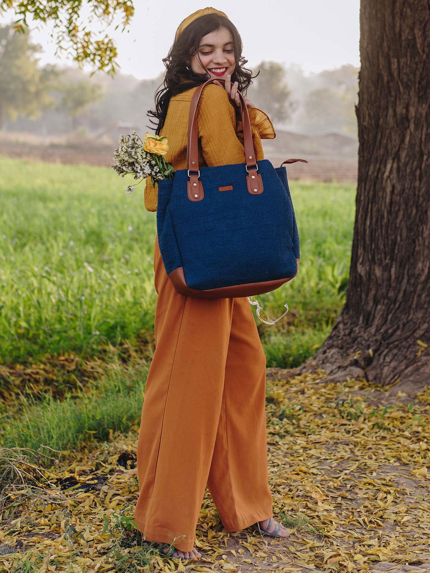 lifestyle navy blue classic tote bag