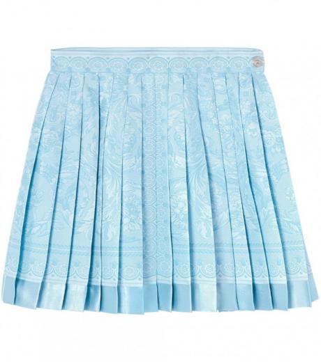 light blue barocco print silk mini skirt