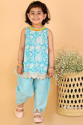 light blue cotton dhoti set for girls