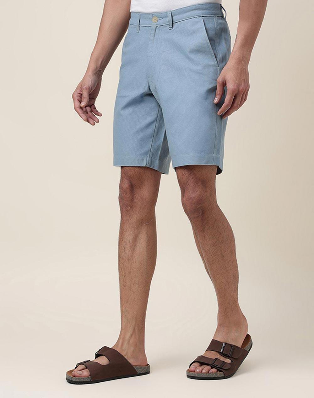 light blue cotton knee length regular shorts