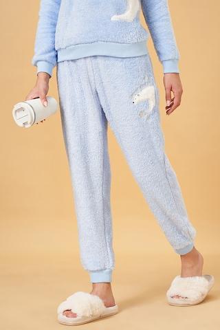 light blue embellished full length winter wear women regular fit  pyjamas