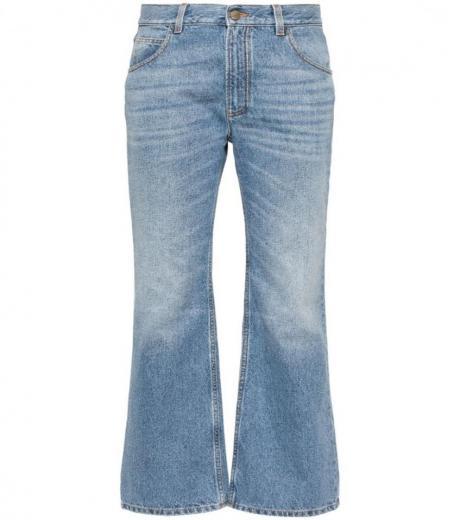 light blue flared denim cropped jeans