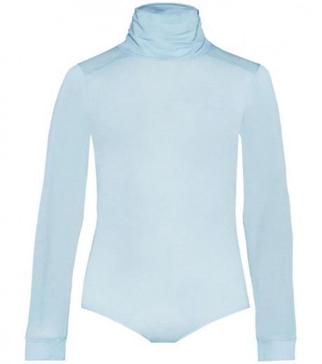 light blue high neck stretch bodysuit