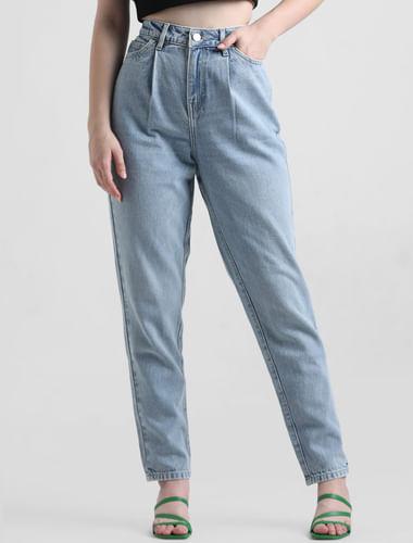 light blue high rise mom fit jeans