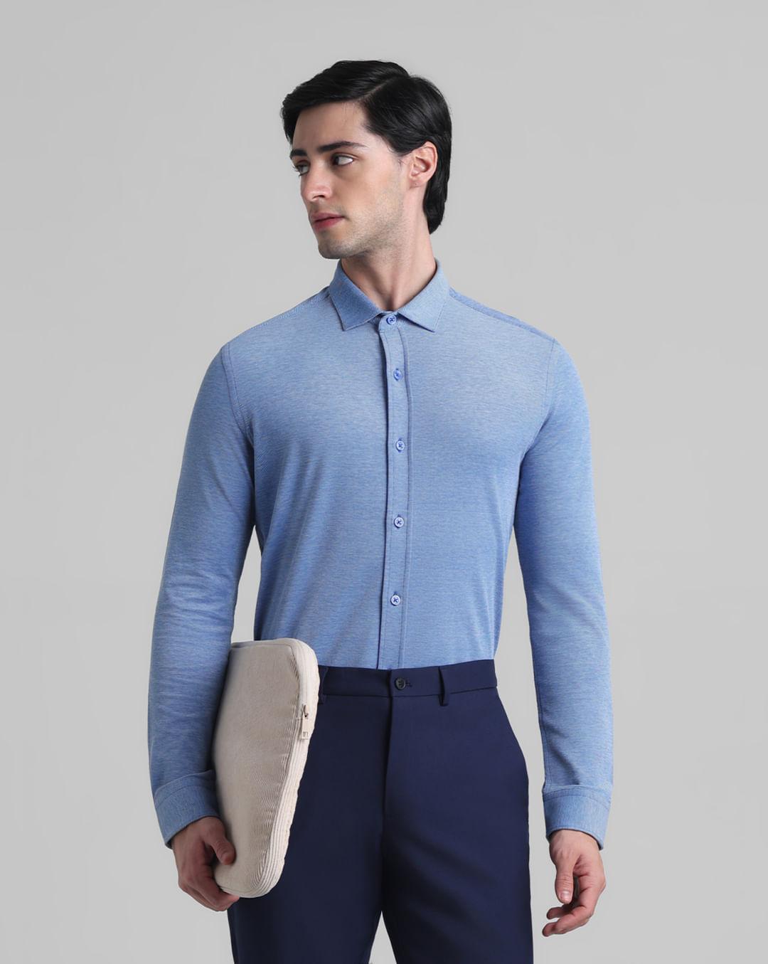 light blue knitted full sleeves shirt