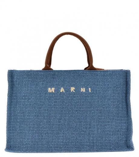 light blue large shopping bag with logo embroidery