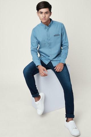 light blue printed casual full sleeves regular collar boys regular fit shirt