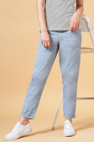 light blue solid ankle-length  casual women comfort fit  trousers
