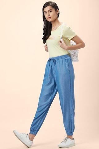 light blue solid ankle-length casual women relaxed fit joggers