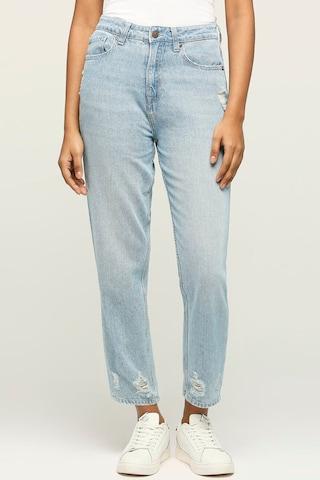 light blue solid ankle-length casual women tapered fit jeans