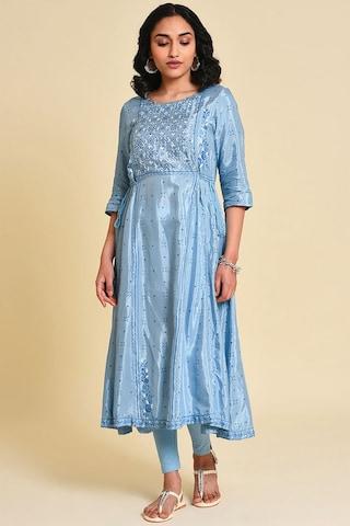light blue solid ankle-length ethnic women slim fit legging