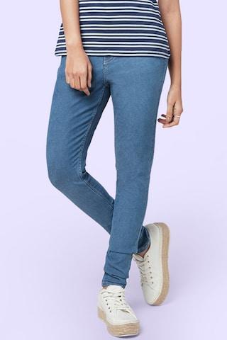 light blue solid full length casual women slim fit jeans
