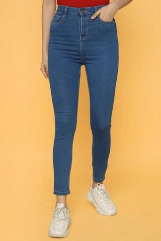 light blue solid full length high rise casual women skinny fit jeans