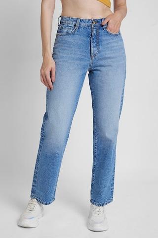 light blue solid full length high rise casual women wide leg jeans