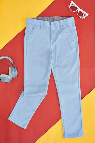 light blue solid full length mid rise casual boys regular fit trousers