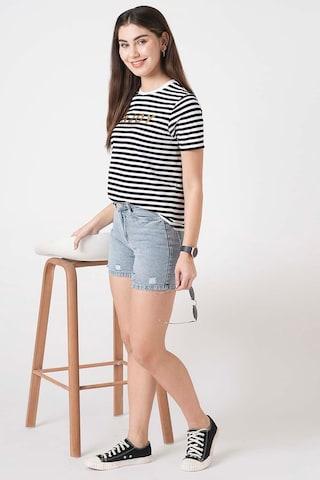light blue solid thigh-length casual women slim fit shorts