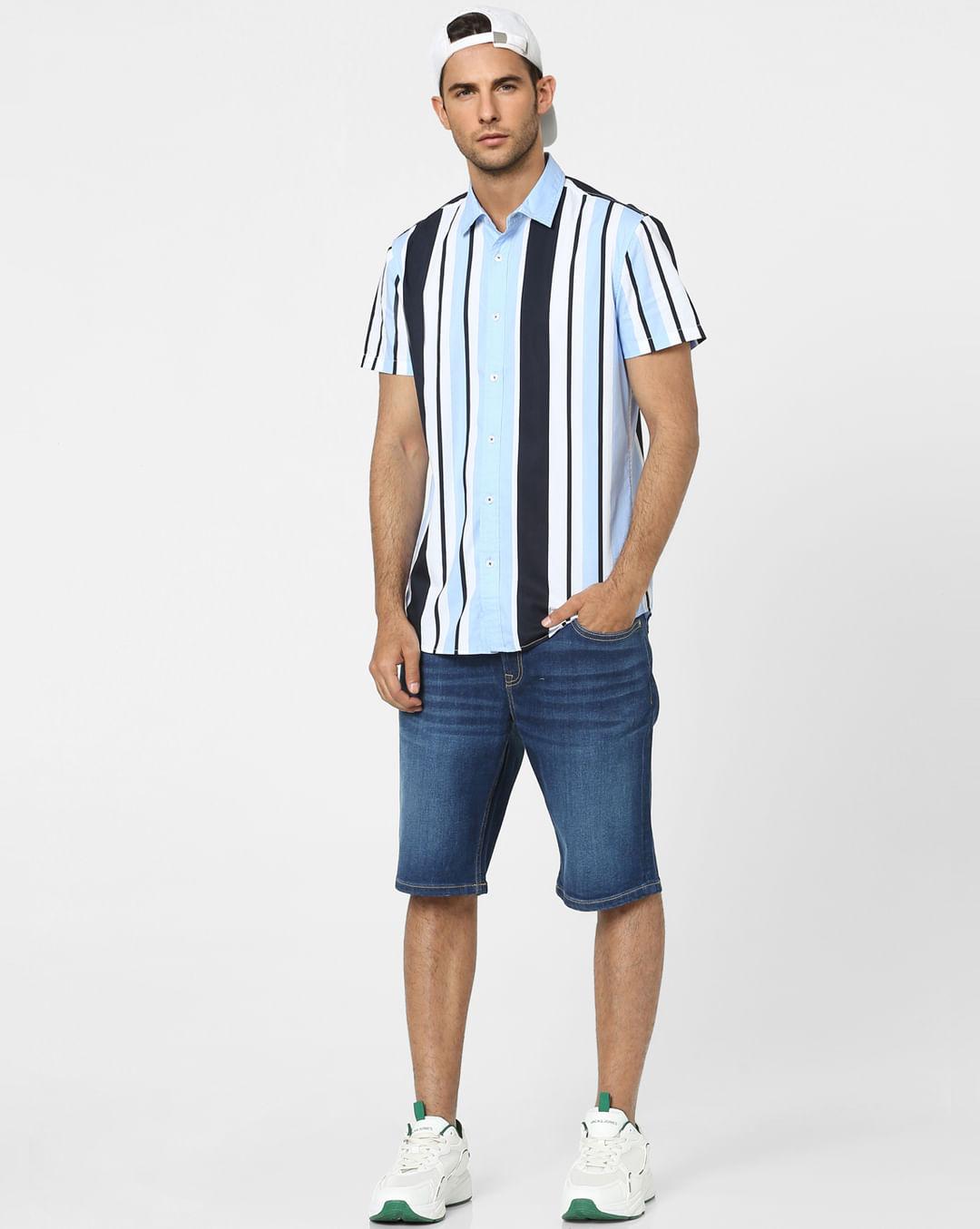 light blue striped half sleeves shirt