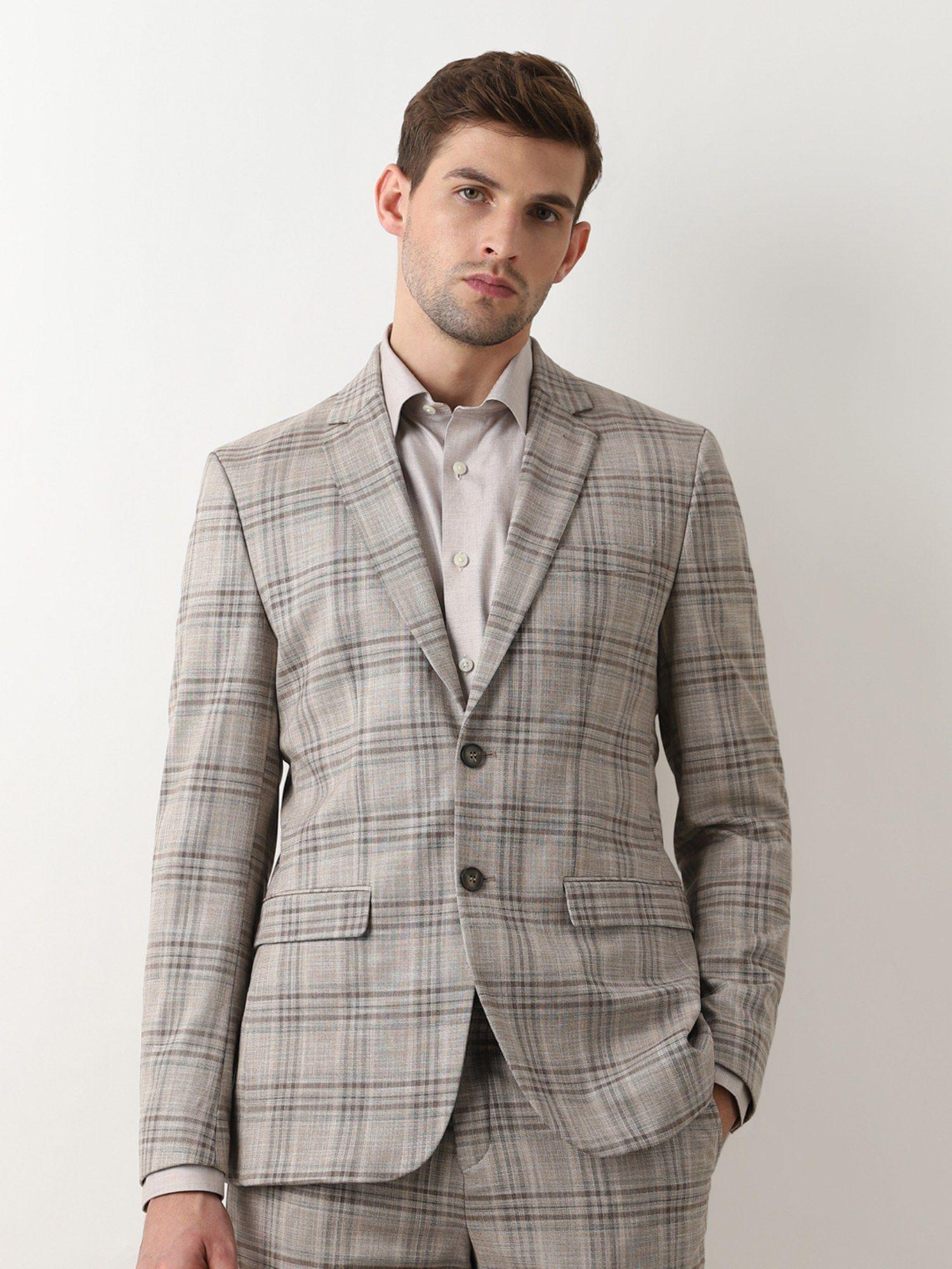 light brown check suit-set blazer