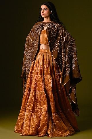 light brown silk embellished jacket lehenga set