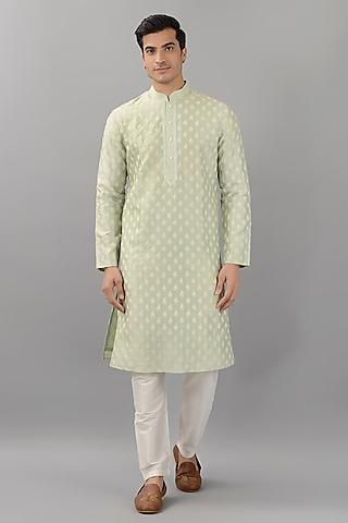 light green silk embroidered kurta set