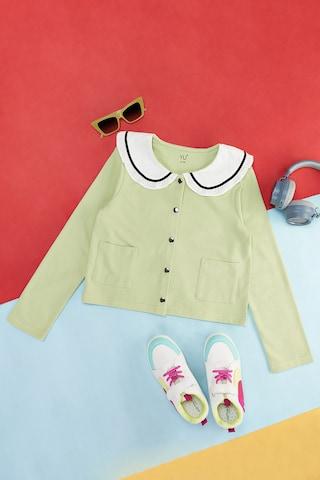 light green solid casual full sleeves peter pan collar girls regular fit  jacket