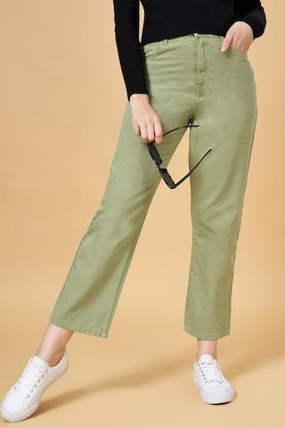 light green solid full length  casual women wide leg  jeans