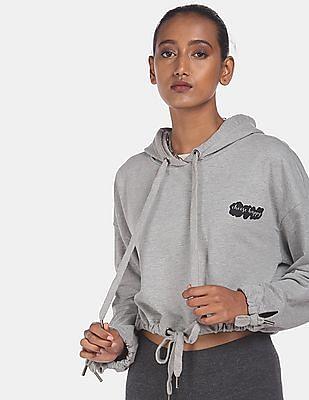 light grey drawstring hood cropped sweatshirt