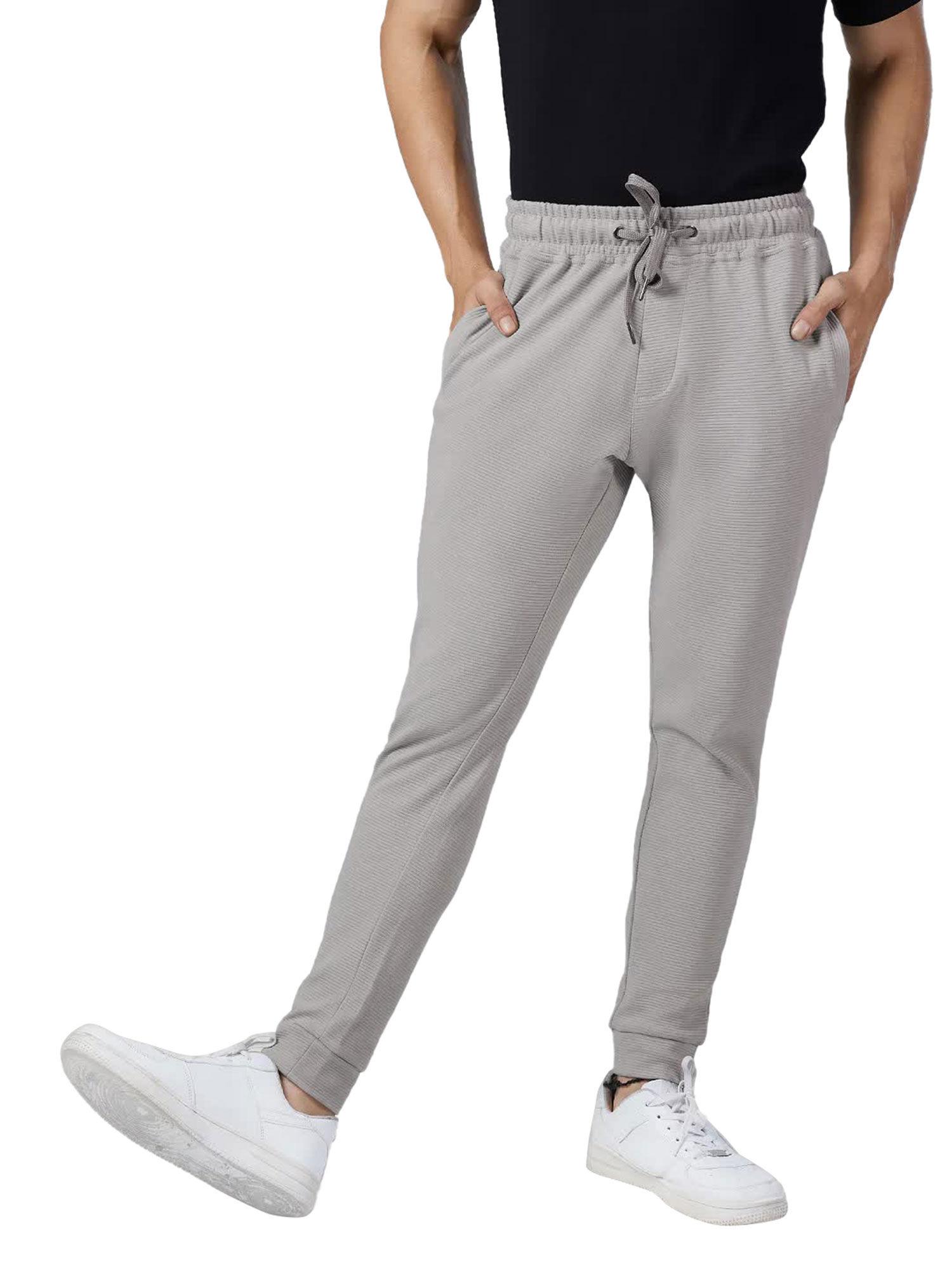 light grey ribbed joggers for mens