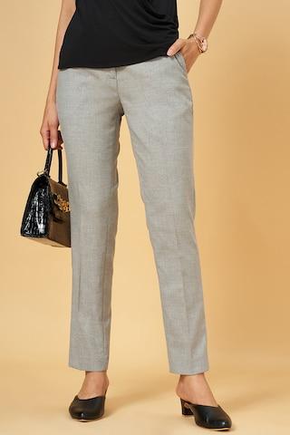 light grey solid full length  formal women regular fit  trousers