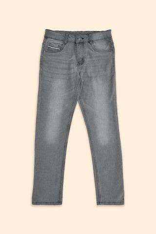 light grey solid full length casual boys tapered fit jeans