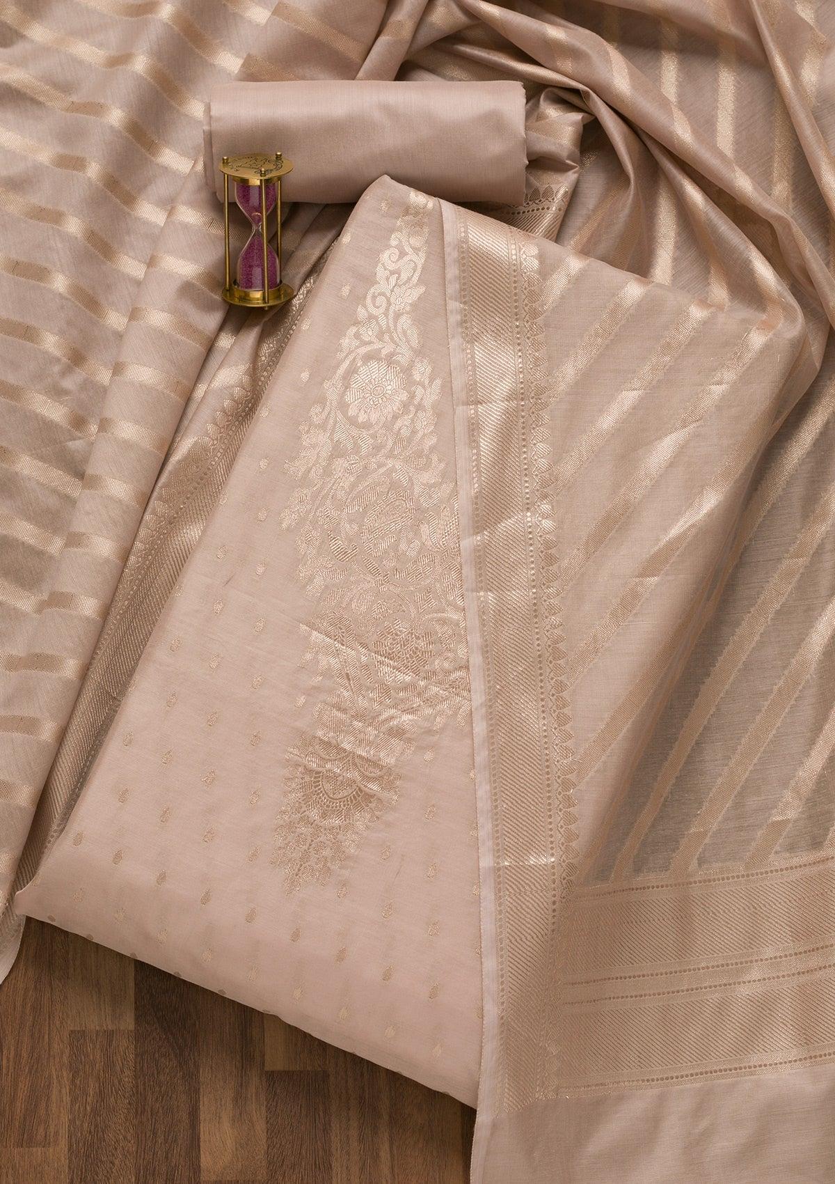light grey zariwork banarasi unstitched salwar suit