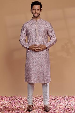 light mauve banarasi silk thread embroidered kurta set
