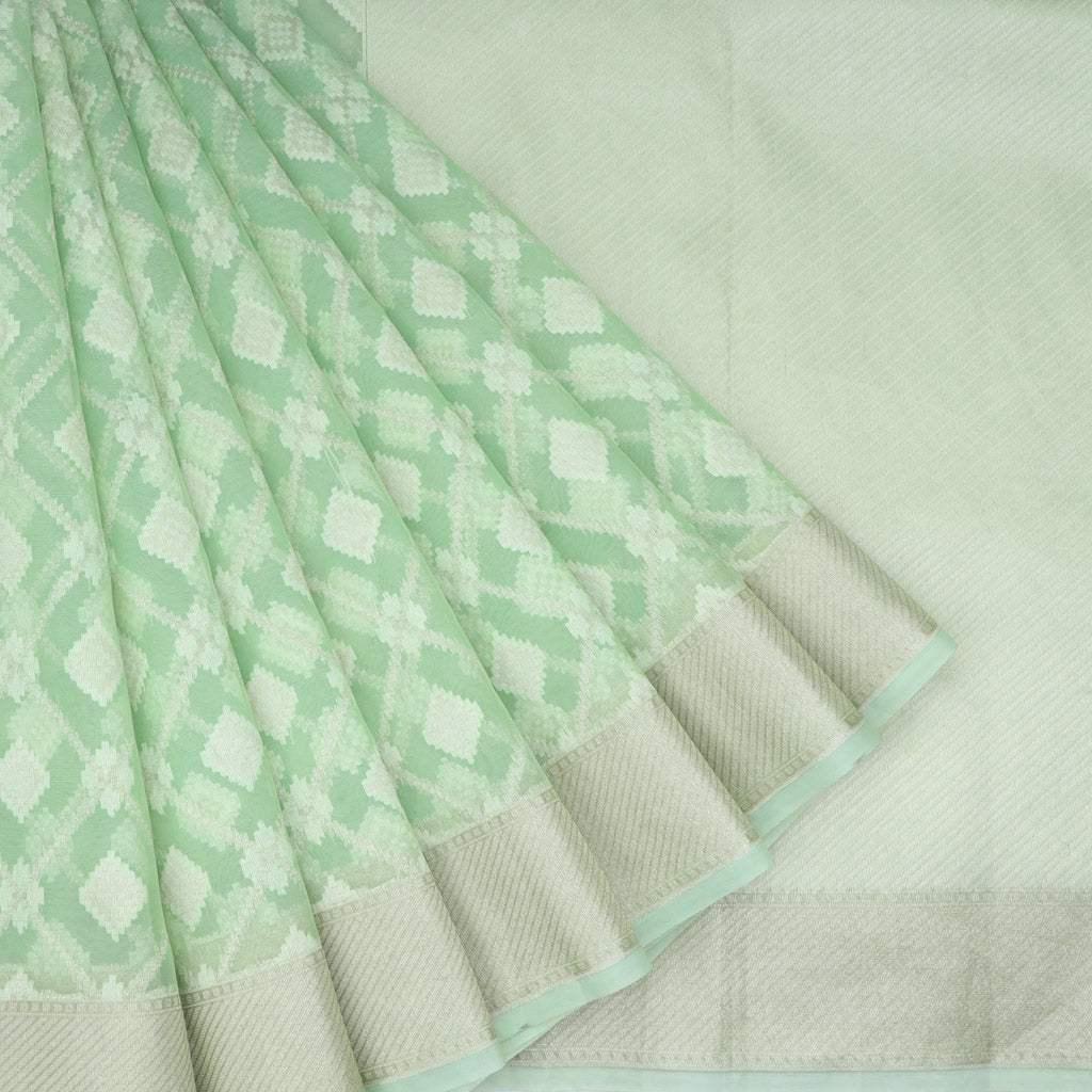 light pastel green organza embroidery saree