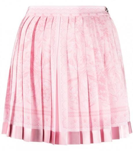 light pink barocco print pleated mini skirt