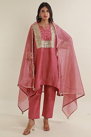light pink chanderi gota lace embroidered kurta set