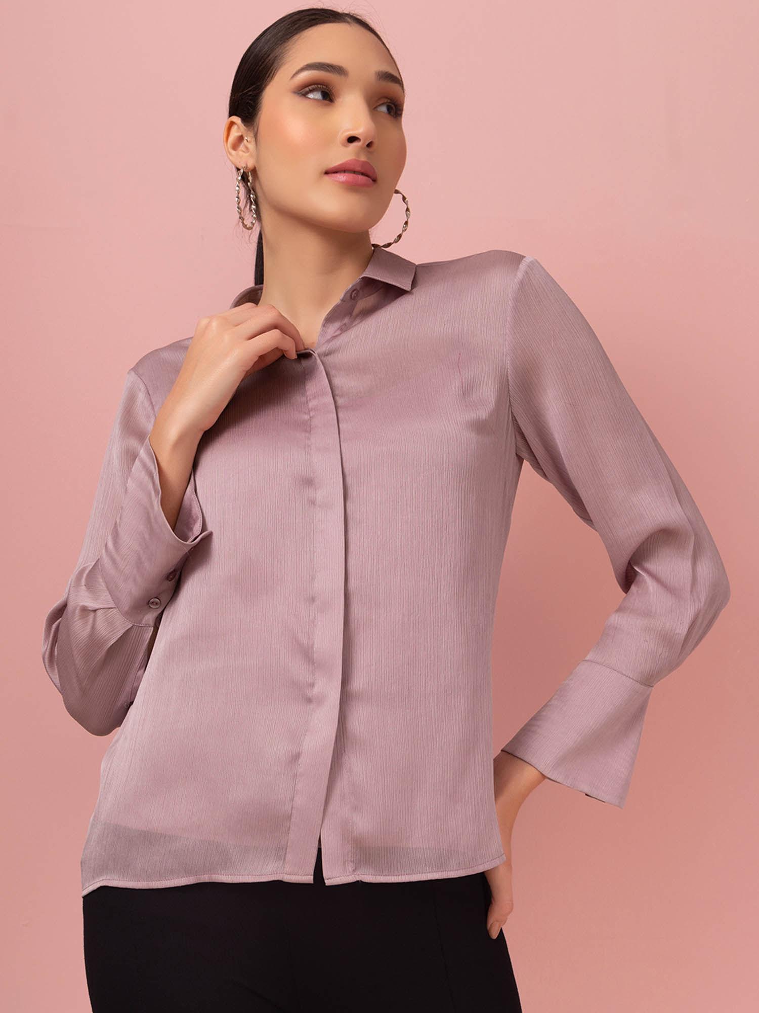 light pink collared satin shirt