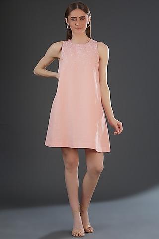 light pink cotton linen embroidered shift dress