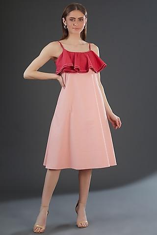 light pink cotton poplin ruffled midi dress