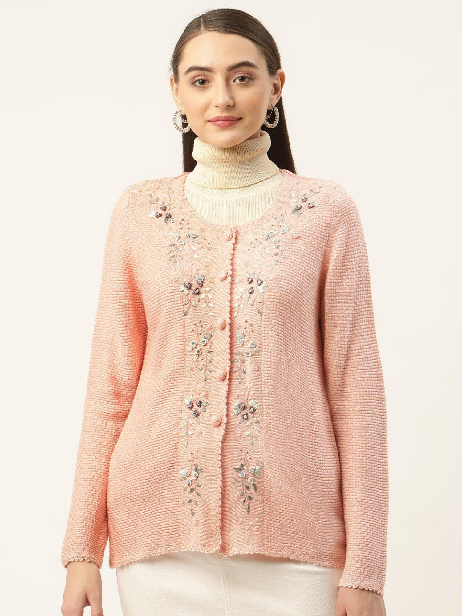 light pink embroidered cardigan