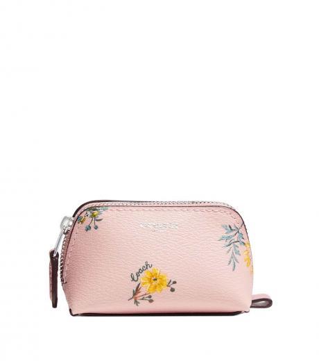 light pink floral print cosmetic pouch