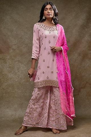 light pink georgette embroidered kurta set