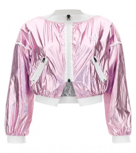 light pink laminated track bomber jacket
