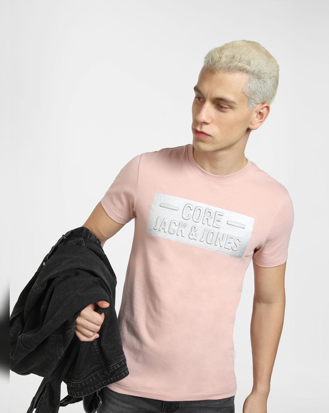 light pink logo print crew neck t-shirt